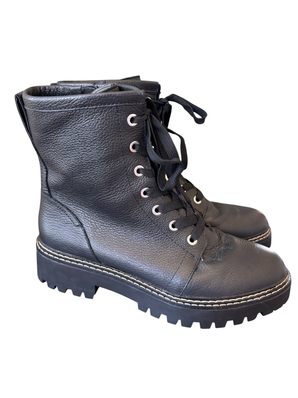 NORDSTROM Moonie Black Leather Water Repellent Combat Boot Size 7.5